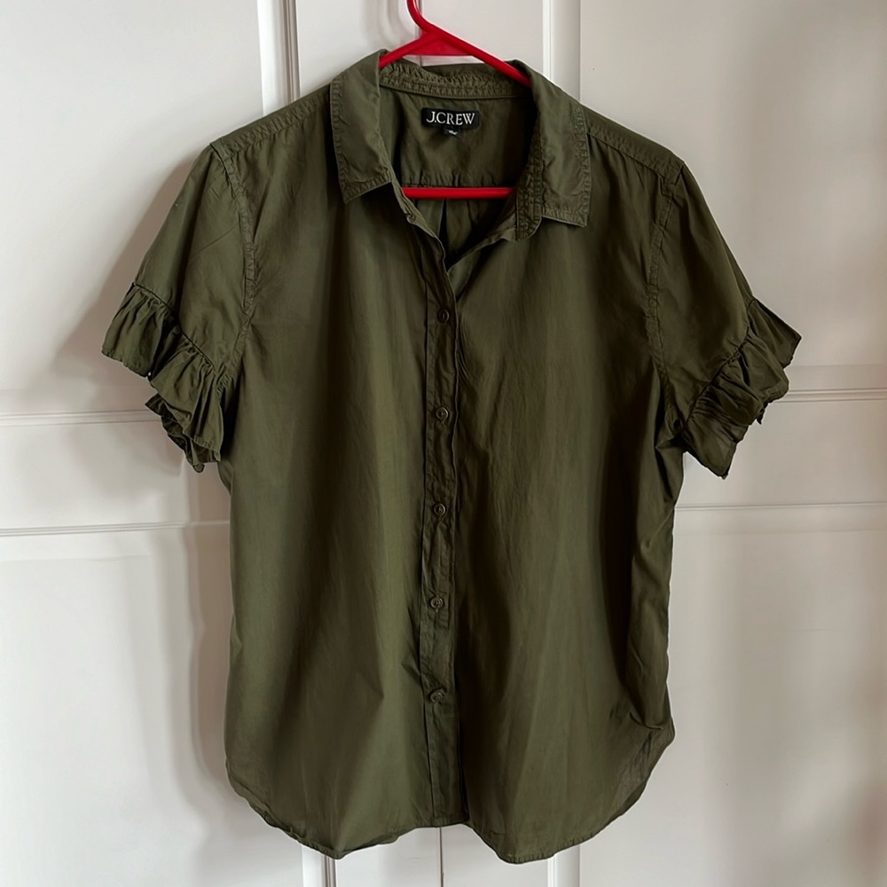 Jcrew ruffle trim button down shirt